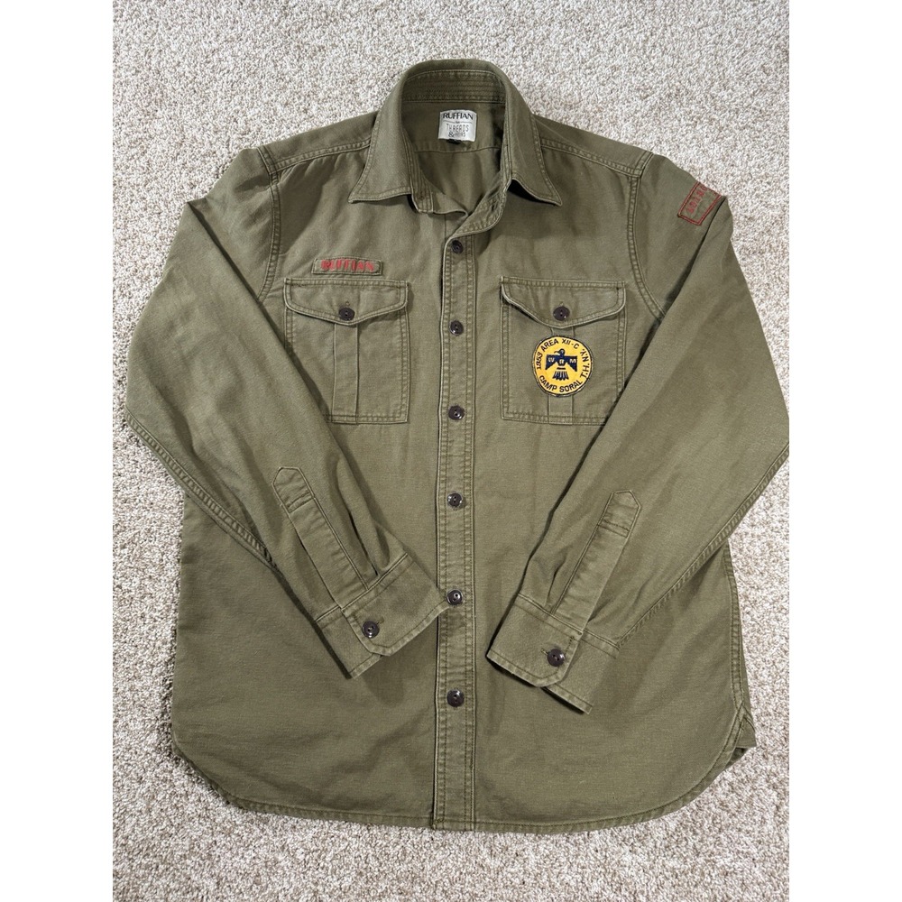Ruffian For Threads And Heirs Mens  Moss Green‎ 2 Front Pocket Button Top Size M